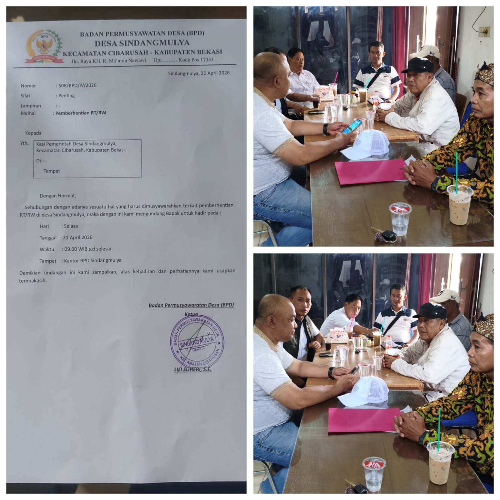 Polemik Pemecatan Ketua RT,RW Di Desa Sindang Mulya BPD Sindang Mulya Surati Kasi Pem Atas Dugaan Pelanggaran Prosedur