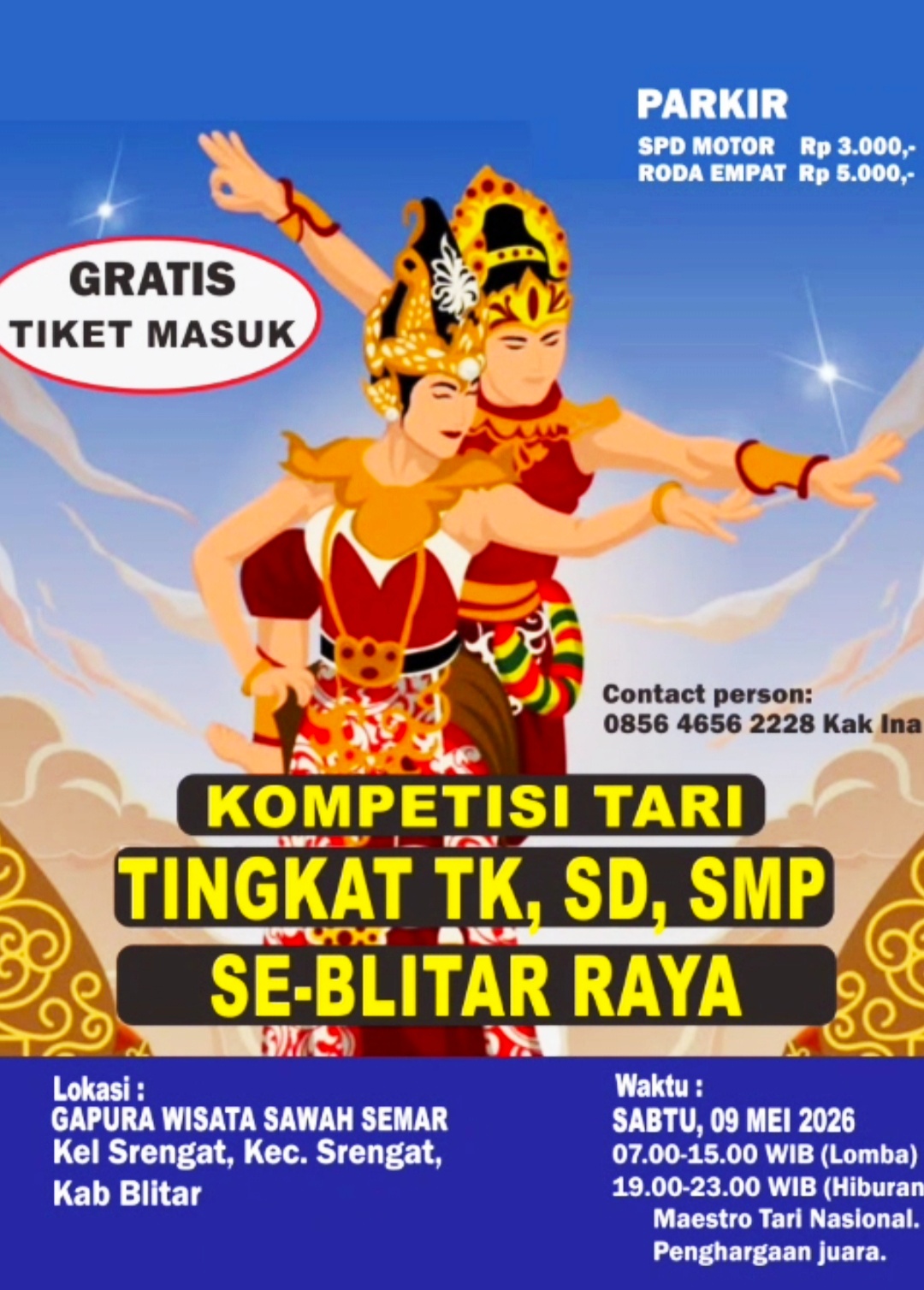 Gelar Kompetisi Tari Se-Blitar Raya, Agus Lurah Srengat Tiket Masuk Gratis