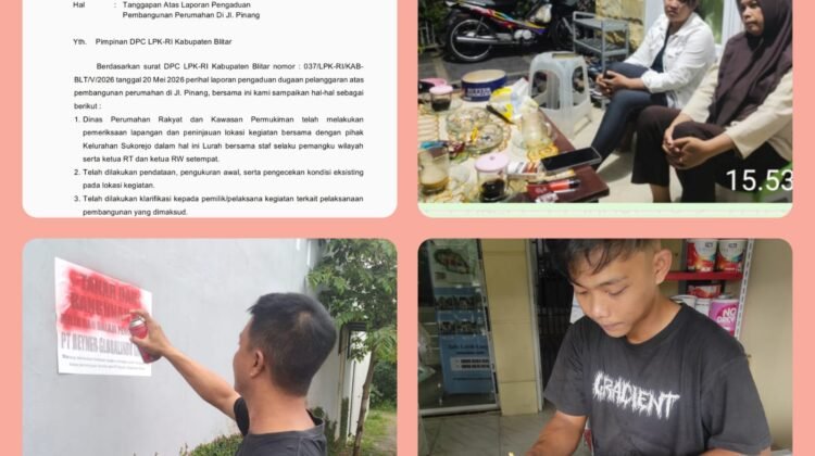 Pembangunan Perumahan RGG, Manggada Land di Jalan Pinang Kota Blitar Tanpa Izin, Disperkim Koordinasi Lintas Instansi